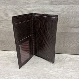 Swank Genuine Leather Tall Checkbook Wallet Brown Men's Bifold Very Nice